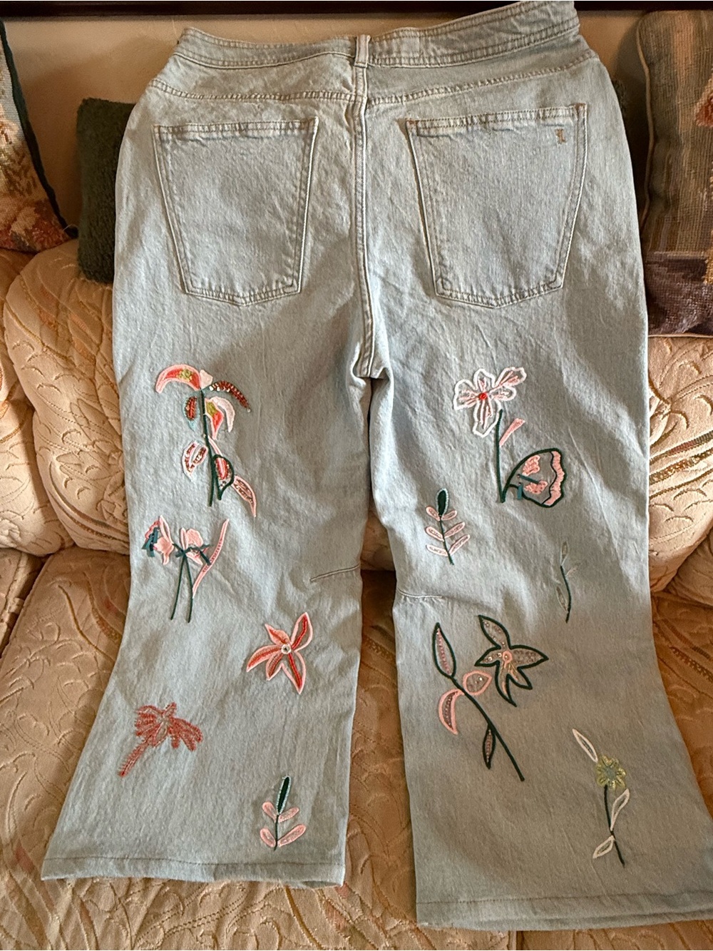 Anthropologie Pilcro Wash Embroidered Floral Wide-Leg Jeans - Light Blue - Picture 6 of 13